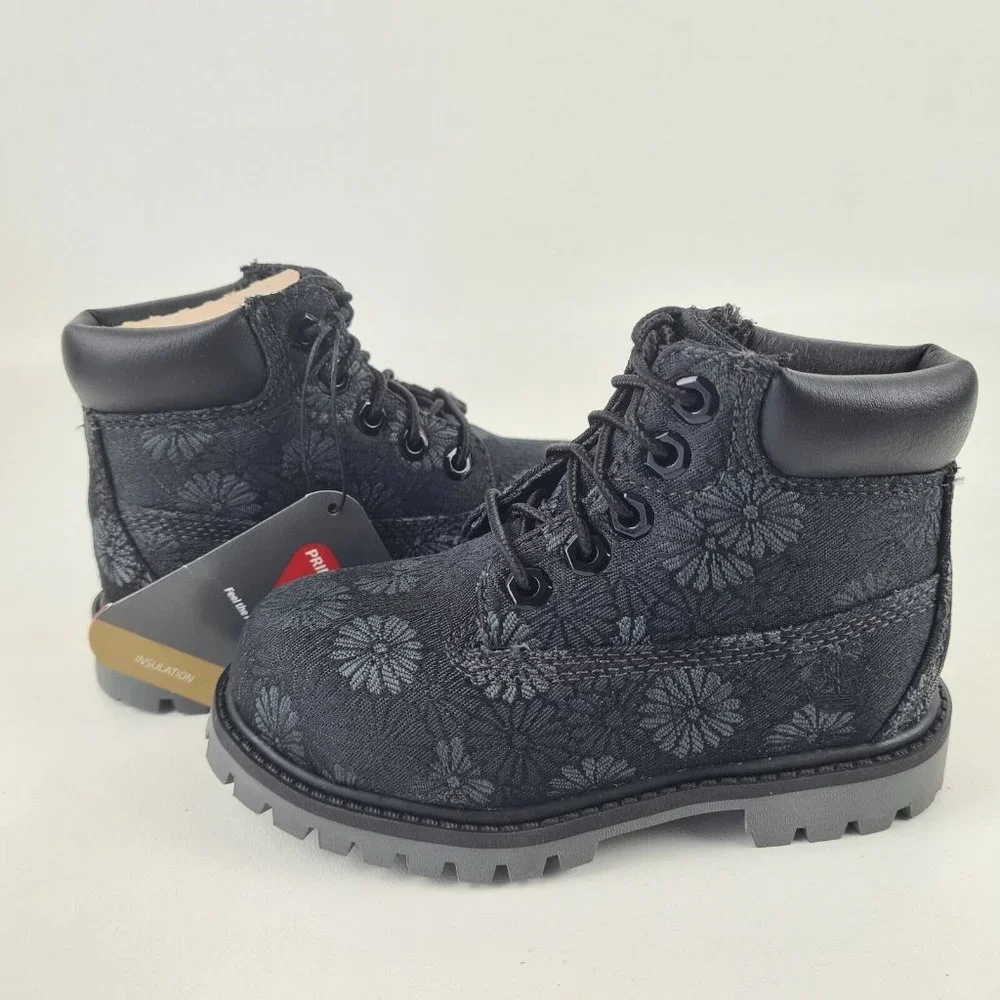 Timberland 6 IN Classic Toddler Boots Black Floral Leather - Picture 6 of 12